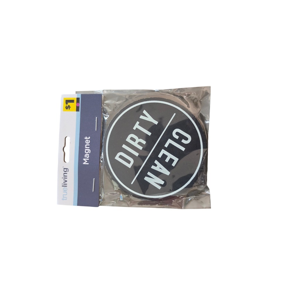 True Living Clean Dirty Dishwasher Magnet Round Black White Kitchen Sign New